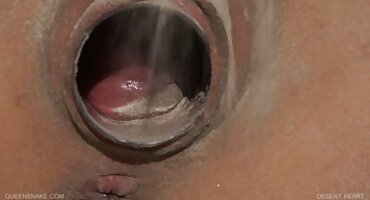 Después de alcanzar el orgasmo con un consolador, una perra inquieta recibe esperma de la polla con la boca